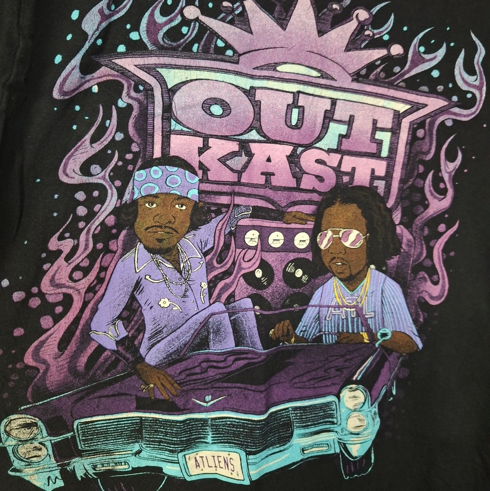 Outkast Atliens Mens S Black Graphic T-Shirt Lowrider Hip Hop Rap Cartoons - Picture 9 of 10